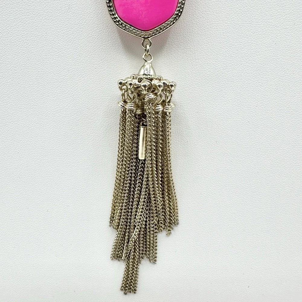 Kendra Scott Rayne Necklace Hot Pink Neon Tassel Pendant Long Goldtone Chain